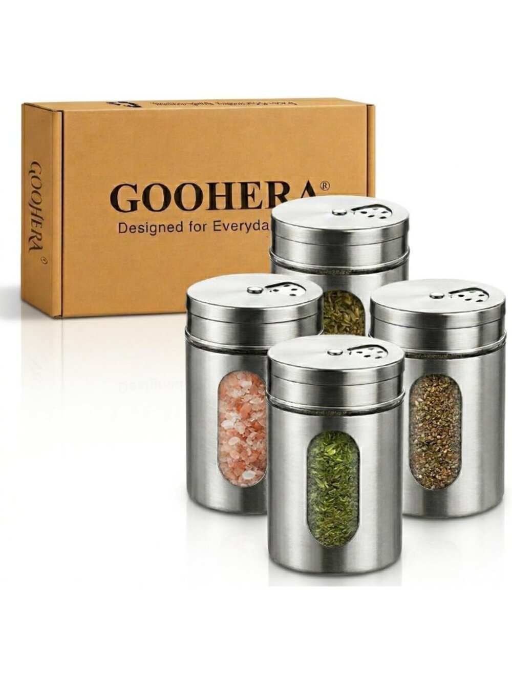 Premium Stainless Steel 4-Piece Salt & Pepper Shaker Set with Adjustable Pour